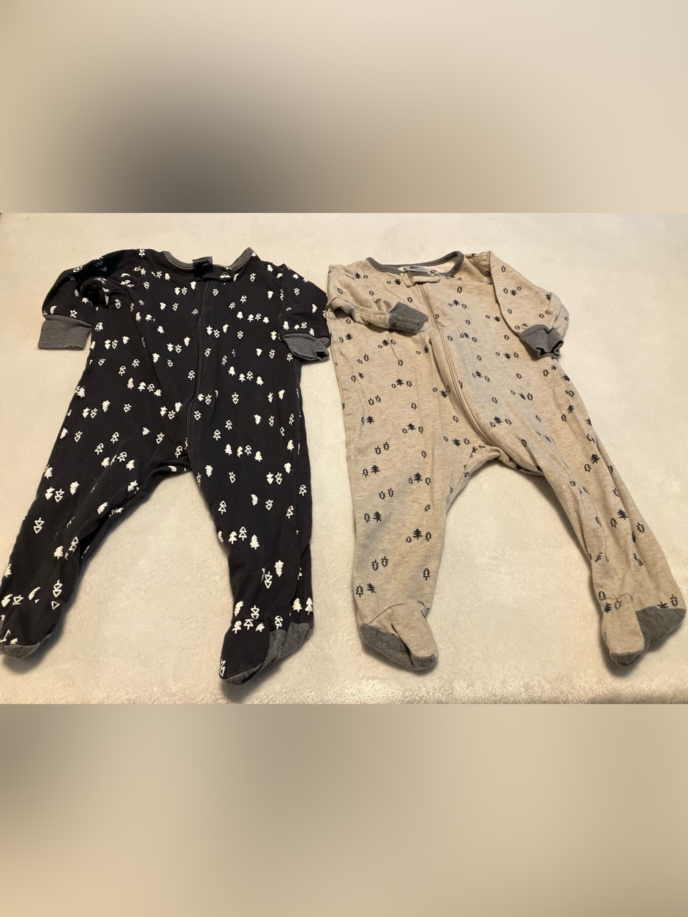 Gerber Baby Tree Footed One-Piece Pajamas - Black and Beige (2-Pack)